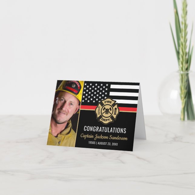 Firefighter Retirement Red Line Flag Photo Card (Front)