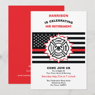 Firefighter Retirement Thin Red Line Celebration I Invitation