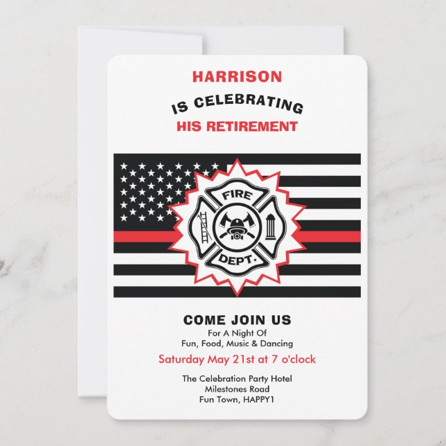 Firefighter Retirement Thin Red Line Celebration Invitation (Front)