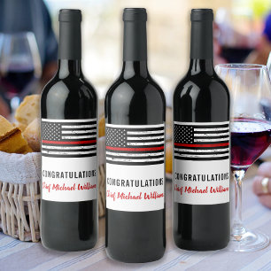 Firefighter  Retirement Thin Red Line Fireman Flag Wine Label