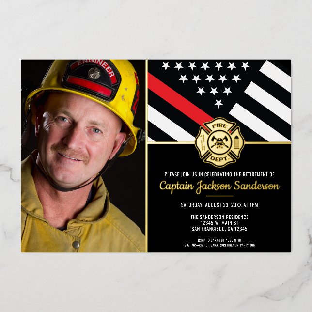 Firefighter Retirement Thin Red Line Fireman Photo (Front)