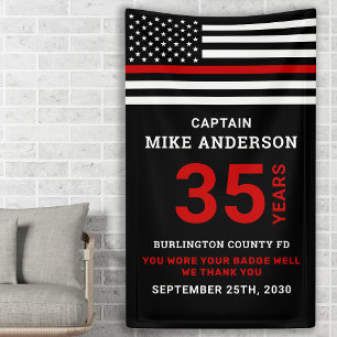 Firefighter Retirement Years Service Thin Red Line Banner