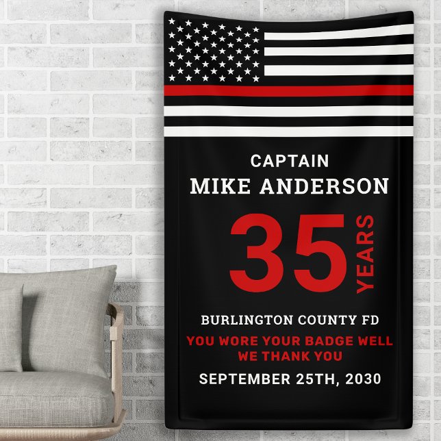Firefighter Retirement Years Service Thin Red Line Banner (Creator Uploaded)