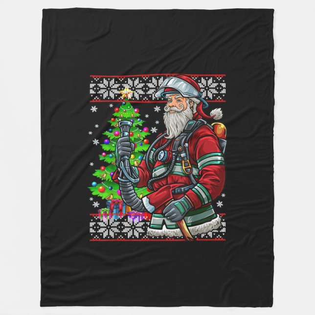 Firefighter Santa Claus Fireman Costume Ugly Fleece Blanket (Front)