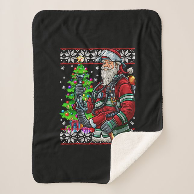 Firefighter Santa Claus Fireman Costume Ugly Sherpa Blanket (Front)