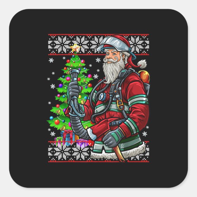 Firefighter Santa Claus Fireman Costume Ugly Square Sticker (Front)