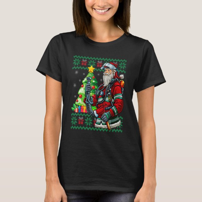 Firefighter Santa Claus Fireman Ugly Christmas Swe T-Shirt (Front)