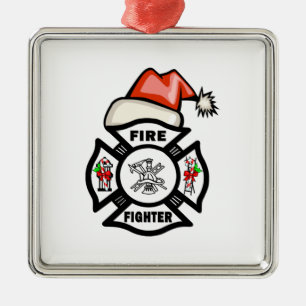 Firefighter Santa Claus Metal Tree Decoration