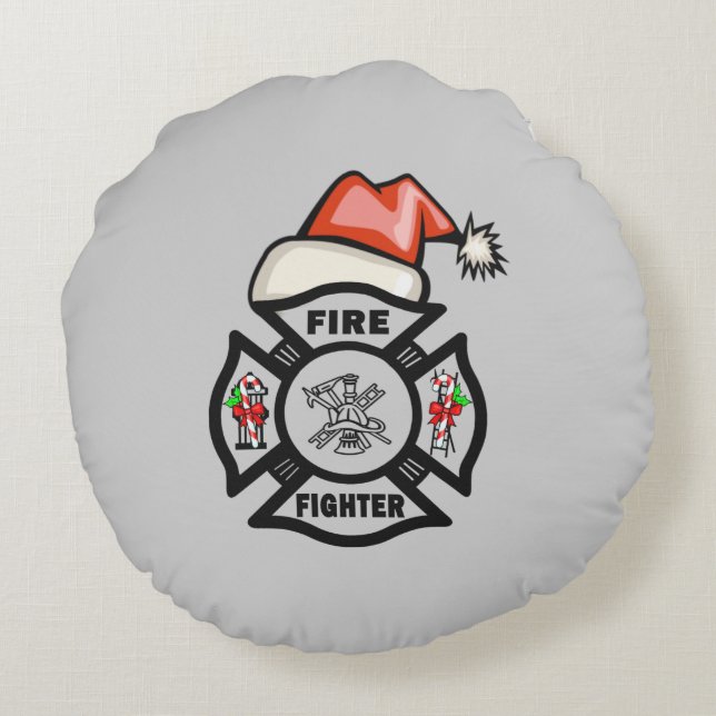 Firefighter Santa Round Cushion (Back)