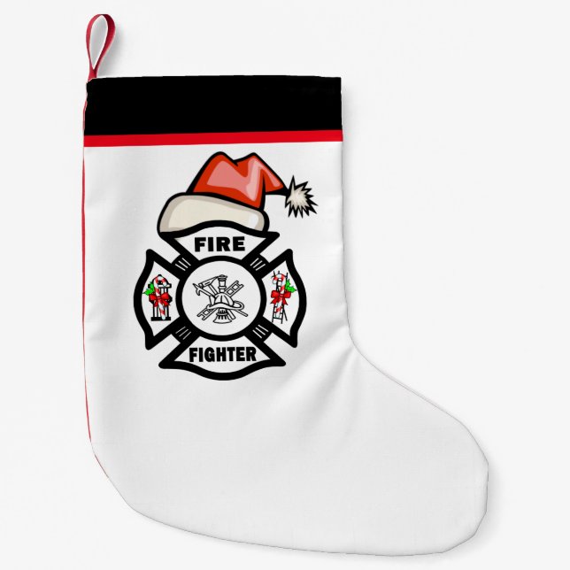 Firefighter Santa Small Christmas Stocking (Front)
