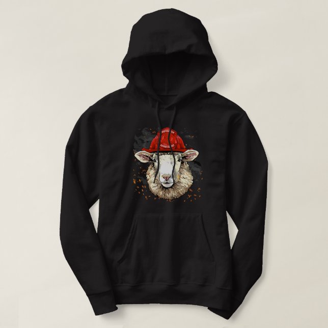 Firefighter Sheep Lamb Fire Department Fireman Far Hoodie (Design Front)