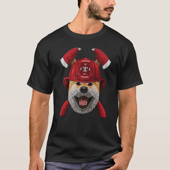 Firefighter Shiba Inu Fireman Boys Kids Fire Rescu T-Shirt (Front)