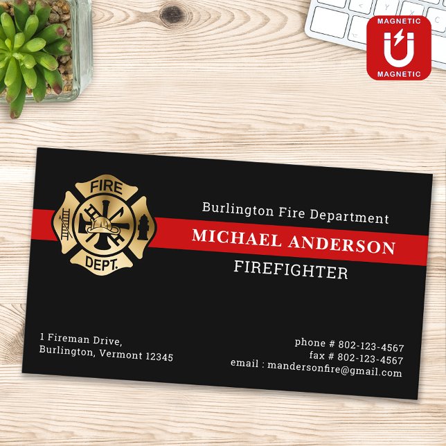 Firefighter Simple Custom Fire Department Logo Magnetic Business Card (Creator Uploaded)