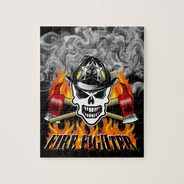 Firefighter Skull 2 and Flaming Axes Jigsaw Puzzle (Vertical)