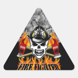Firefighter Skull 2 and Flaming Axes Triangle Sticker