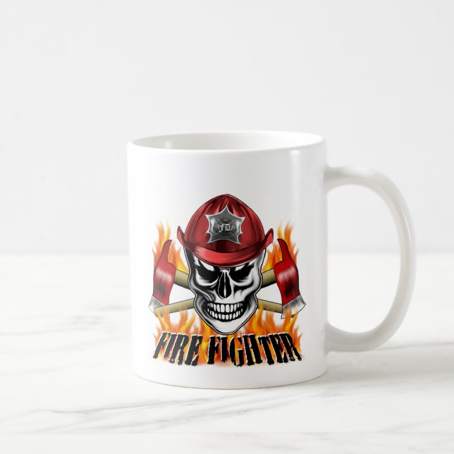 Firefighter Skull 4 and Flaming Axes Coffee Mug (Right)