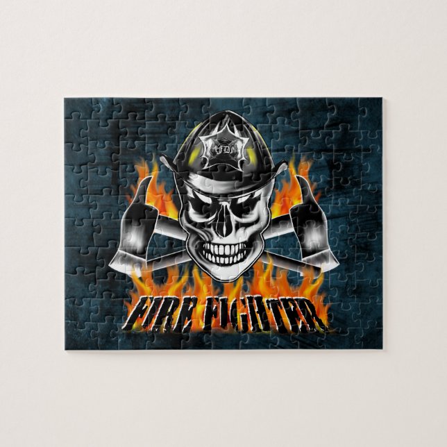Firefighter Skull 4 and Flaming Axes Jigsaw Puzzle (Horizontal)