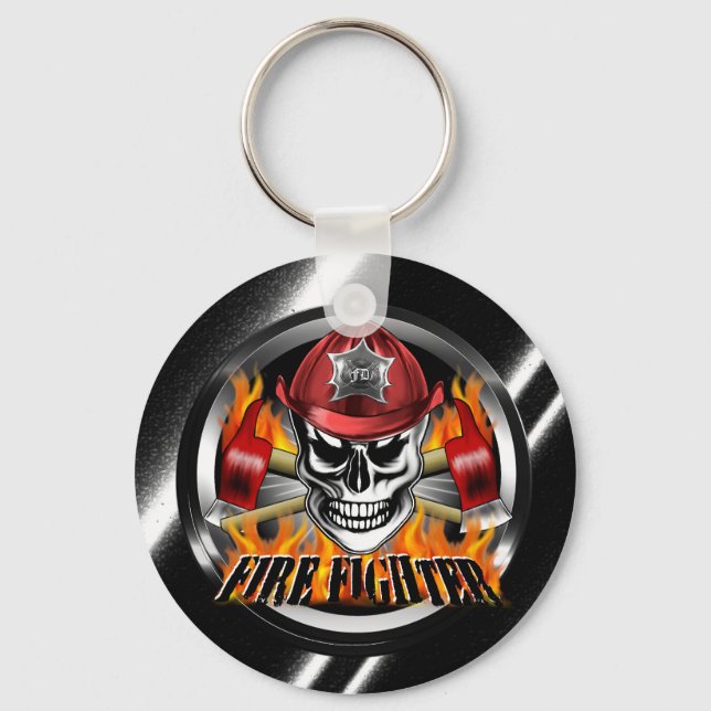Firefighter Skull 4 and Flaming Axes Key Ring (Front)
