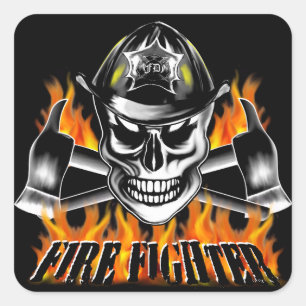 Firefighter Skull 4 and Flaming Axes Square Sticker