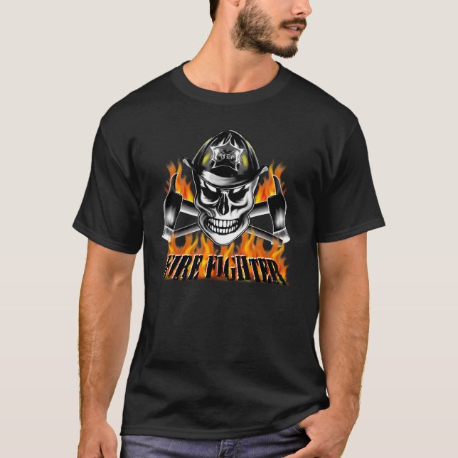Firefighter Skull 4 and Flaming Axes T-Shirt (Front)