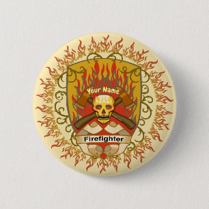 Firefighter Skull Shield pin button