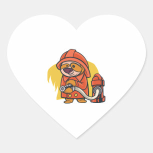Firefighter Sloth Heart Sticker