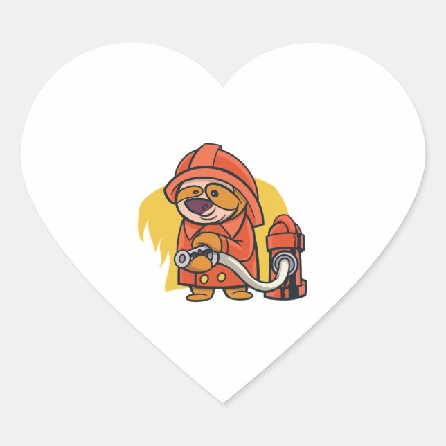 Firefighter Sloth  Heart Sticker (Front)