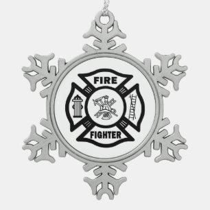 Firefighter Snowflake Pewter Christmas Ornament