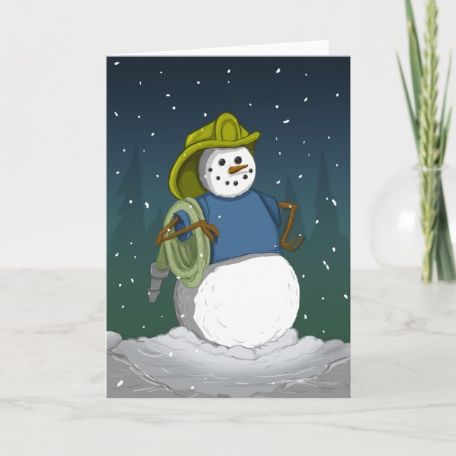 Firefighter Snowman Holiday Card (Front)