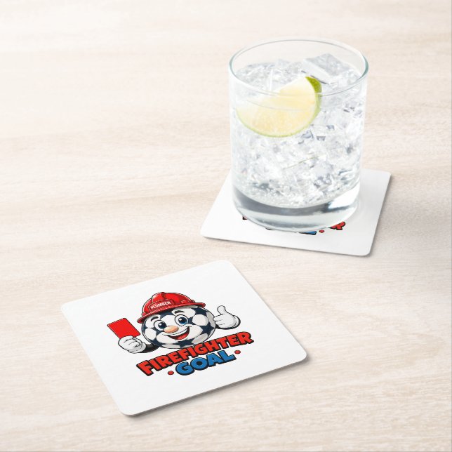 Firefighter Soccer Referee Mascot Square Paper Coaster (Insitu)