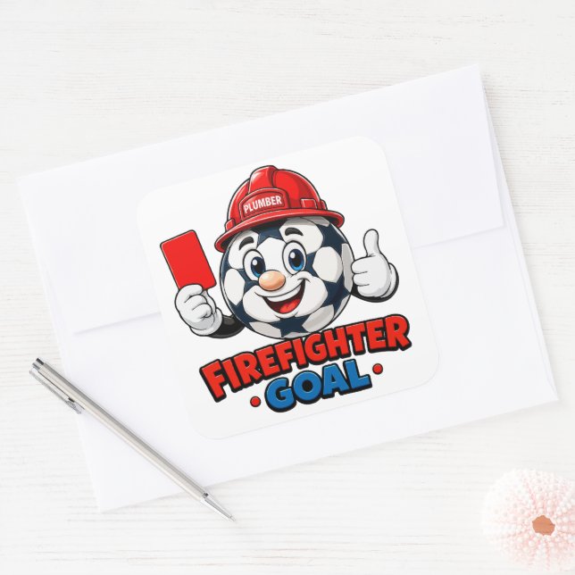 Firefighter Soccer Referee Mascot Square Sticker (Envelope)