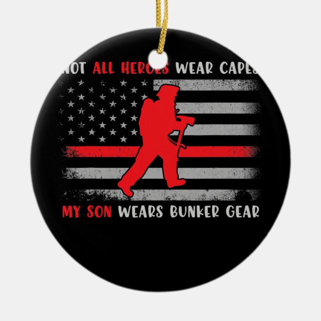 Firefighter Son Tee Proud Firefighter Dad Mum Ceramic Ornament (Front)