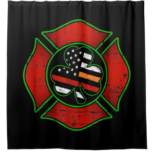 Firefighter St Patricks Day Irish American Flag Shower Curtain (Front)