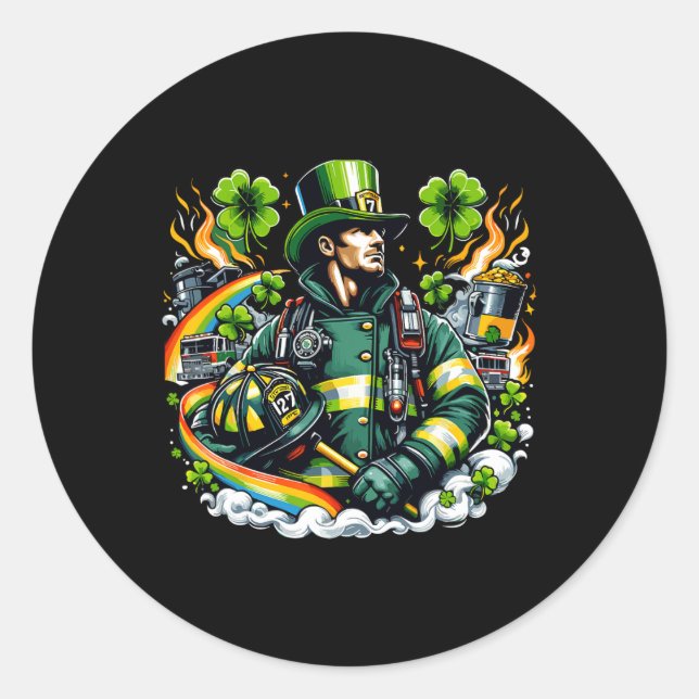 Firefighter St Patricks Day Men Fireman Fire Depar Classic Round Sticker (Front)