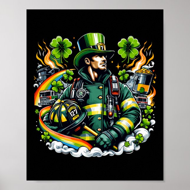 Firefighter St Patricks Day Men Fireman Fire Depar Poster (Front)