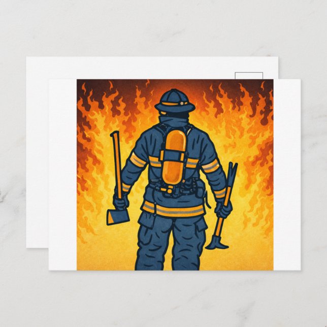 Firefighter Standing Against the Flames Postcard (Front/Back)