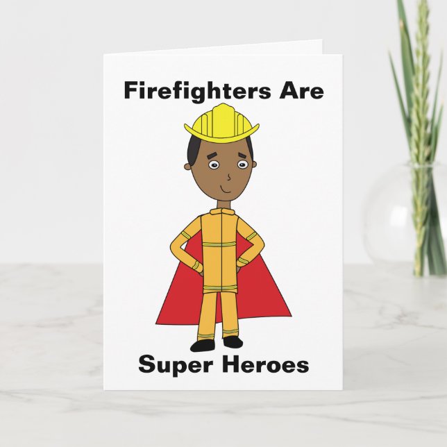 Firefighter Super Heroes Black Thanks Personalise Card (Front)