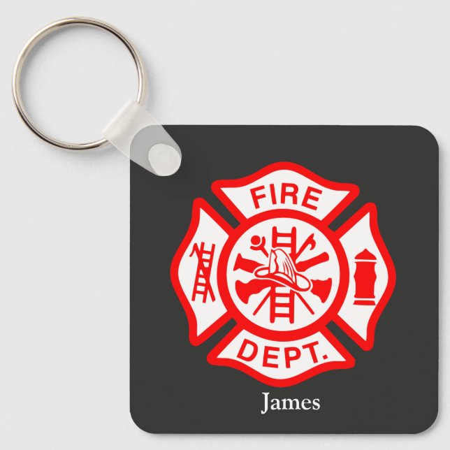 Firefighter Symbol Fireman Logo Custom Name Key Ring (Front)