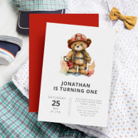 Firefighter Teddy Bear Modern Simple Kids Birthday
