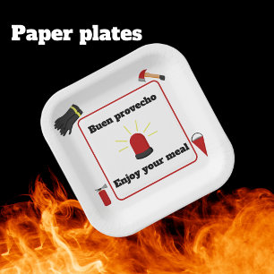 Firefighter Theme Bilingual Paper Plates for Boy