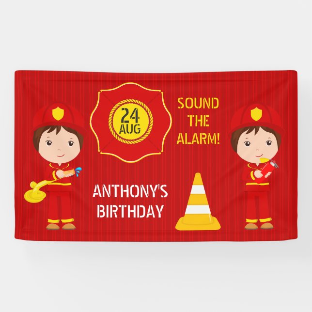 Firefighter themed Birthday Party personalised Banner (Horizontal)