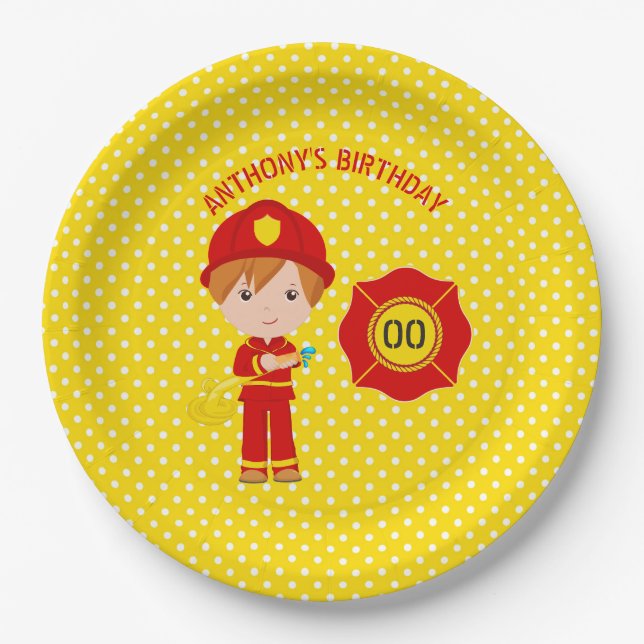 Firefighter themed Birthday Party personalised Paper Plate (Front)