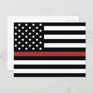 Firefighter Thin Red Line America Flag Fire Rescue Postcard