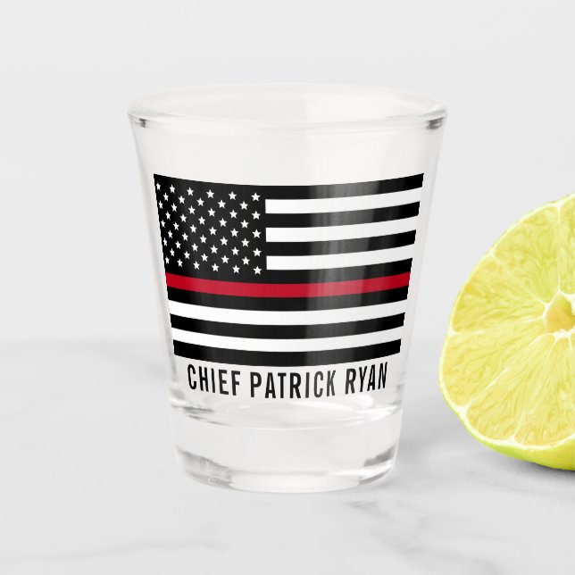 Firefighter Thin Red Line American Flag Add Name Shot Glass (Front)