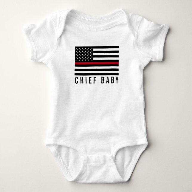 Firefighter Thin Red Line American Flag Chief Baby Baby Bodysuit (Front)