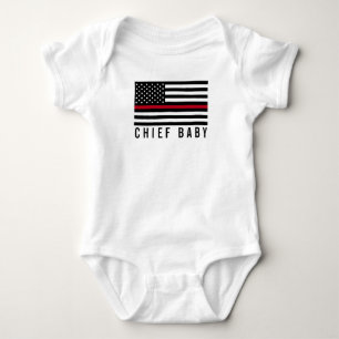 Firefighter Thin Red Line American Flag Chief Baby Bodysuit