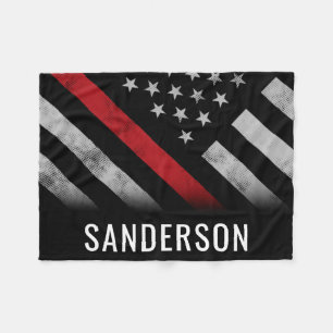 Firefighter Thin Red Line American Flag Fireman Fleece Blanket