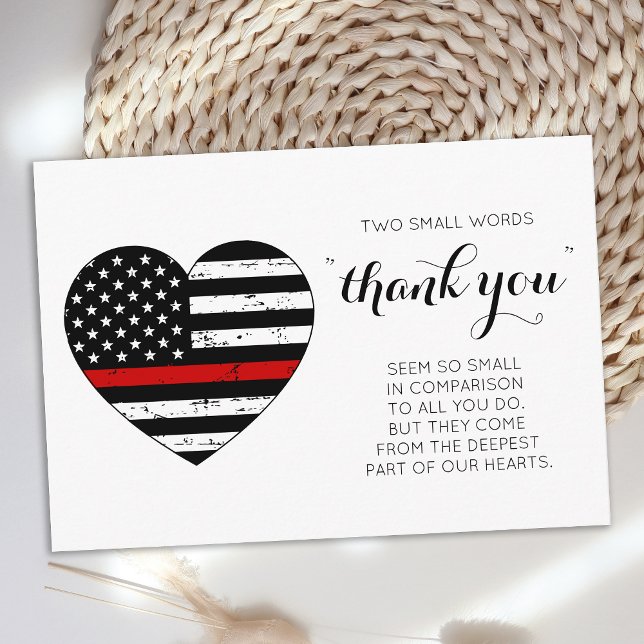 Firefighter Thin Red Line American Flag Heart Thank You Card (Creator Uploaded)