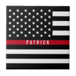 Firefighter Thin Red Line American Flag Monogram Ceramic Tile<br><div class="desc">Show your support for firefighter with this thin red line flag ceramic tile. Makes the perfect gift for that special firefighter in your life. Designed by world renowned artist ©Tim Coffey.</div>