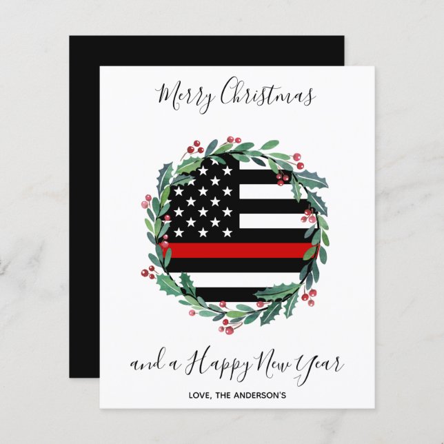 Firefighter Thin Red Line Budget Christmas Card (Front/Back)